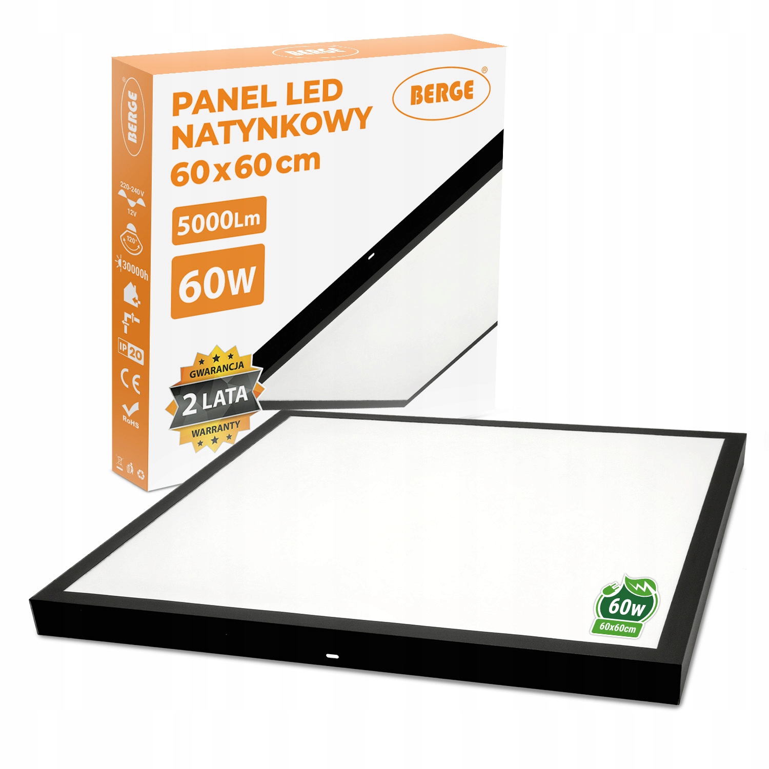 

Lampa Led Panel Natynkowy Czarny 60X60 60W Czarna
