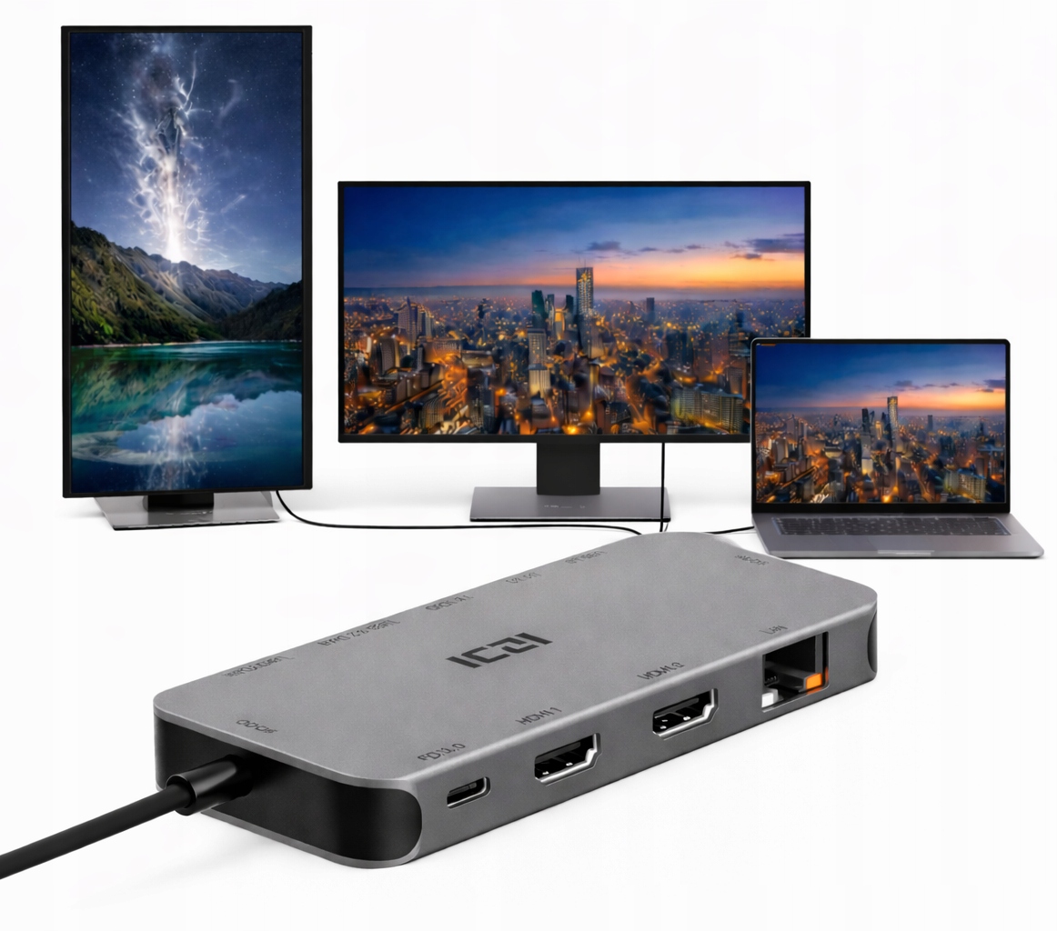 Podwójny monitor przez Usb-c stacja dokująca Hdmi x2 Hub 9w1 z zasilaniem