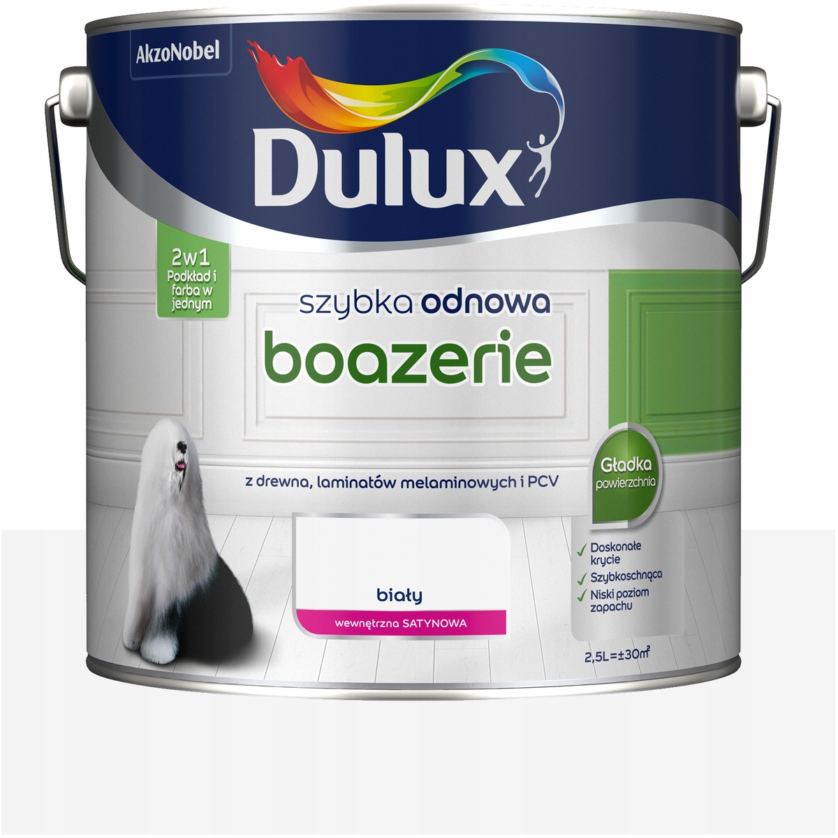 Dulux farba do boazerii drewna paneli Pcv Szybka Odnowa Boazerie Biały 2,5L