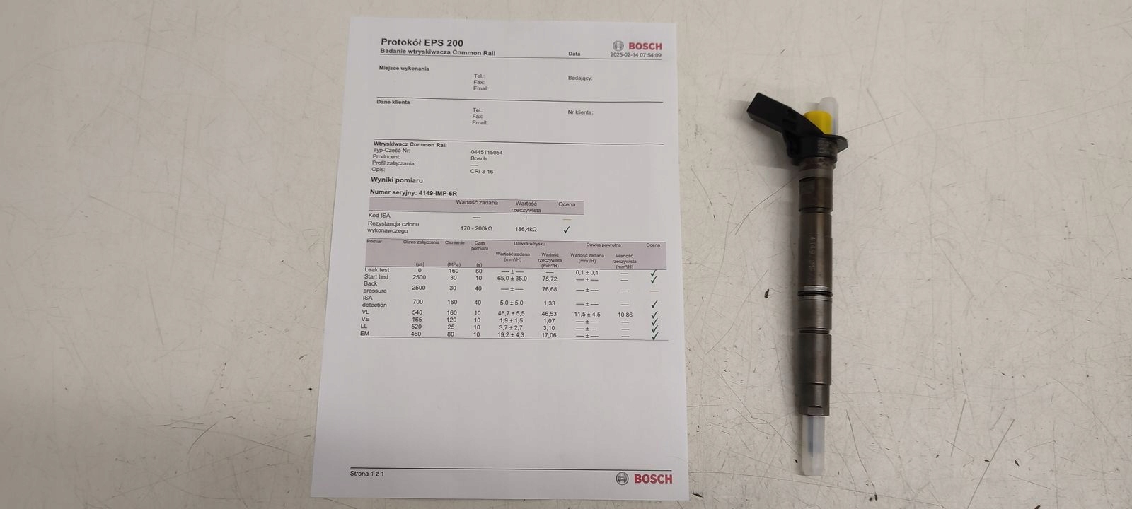 injector sprawdzony wydruk 0445115054 059130277AJ
