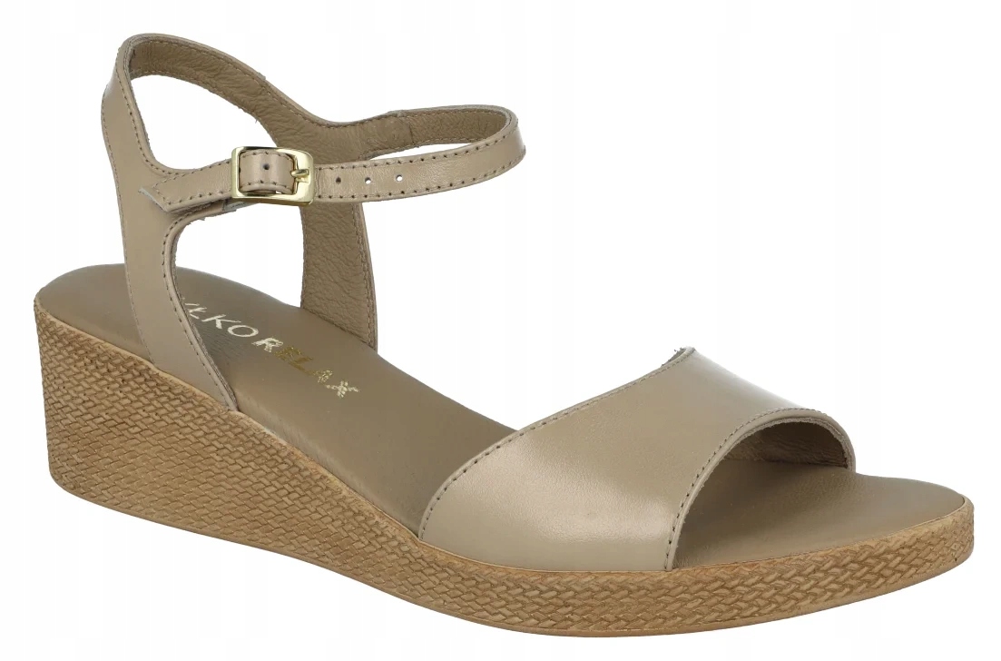 Kožené sandály na koturnu 3MG15_V Ryłko Relax elegantní zlato vel.