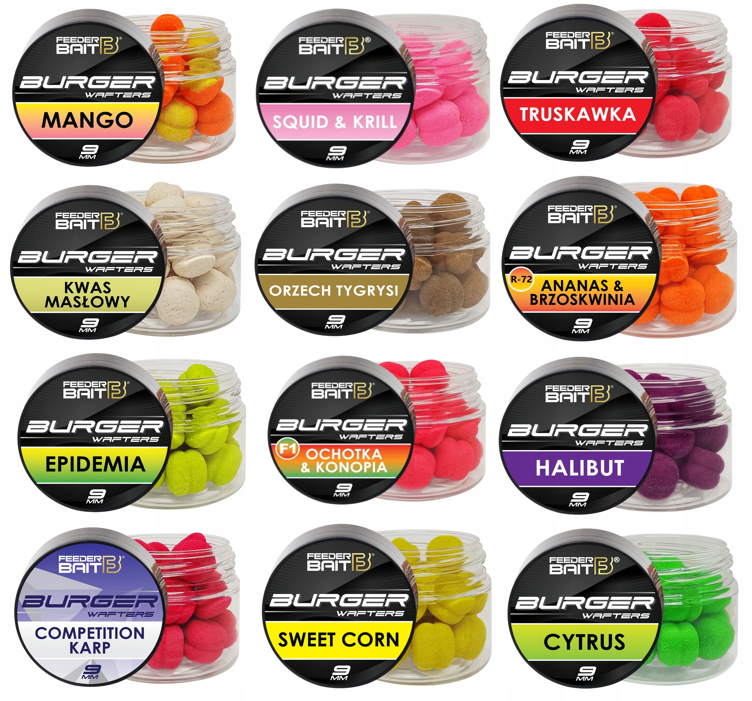 Zestaw Feeder Bait Wafters Burger 9mm 12 Sztuk Przynęty Method Feeder Karp