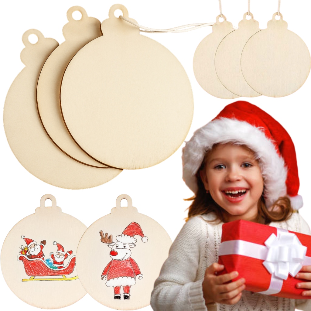 Dřevěné přívěsky Vánoční Baňky 100 kusů pro samostatné zdobení vánočních svátků
