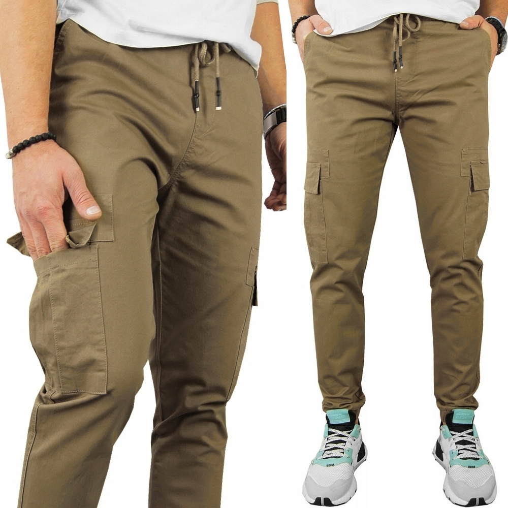 Spodnie Męskie długie rozciągliwe Beżowe Joggery Pas Z Gumką XXL