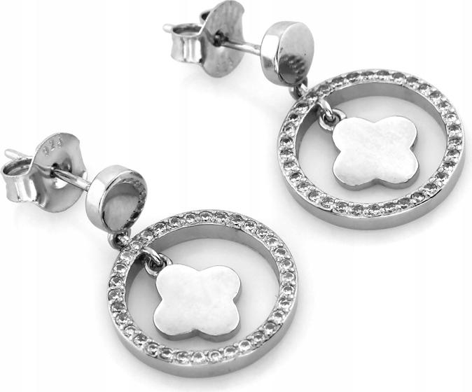 Stříbrné náušnice 925 na tyči se závěsným kroužkem a jetelem