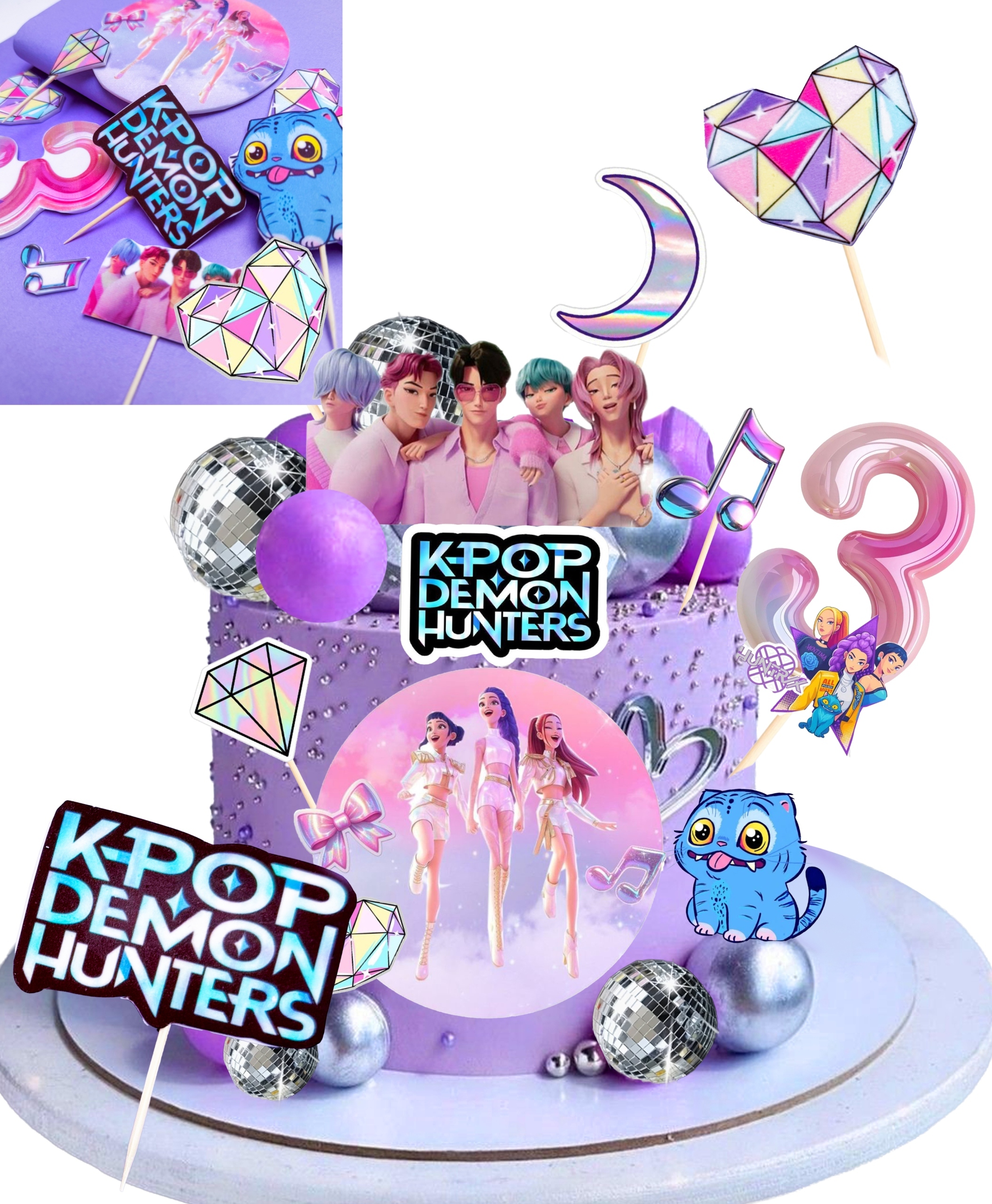 Figurky 2D Velká sada na dort K-pop Demon Huntrix Hunters Zápich