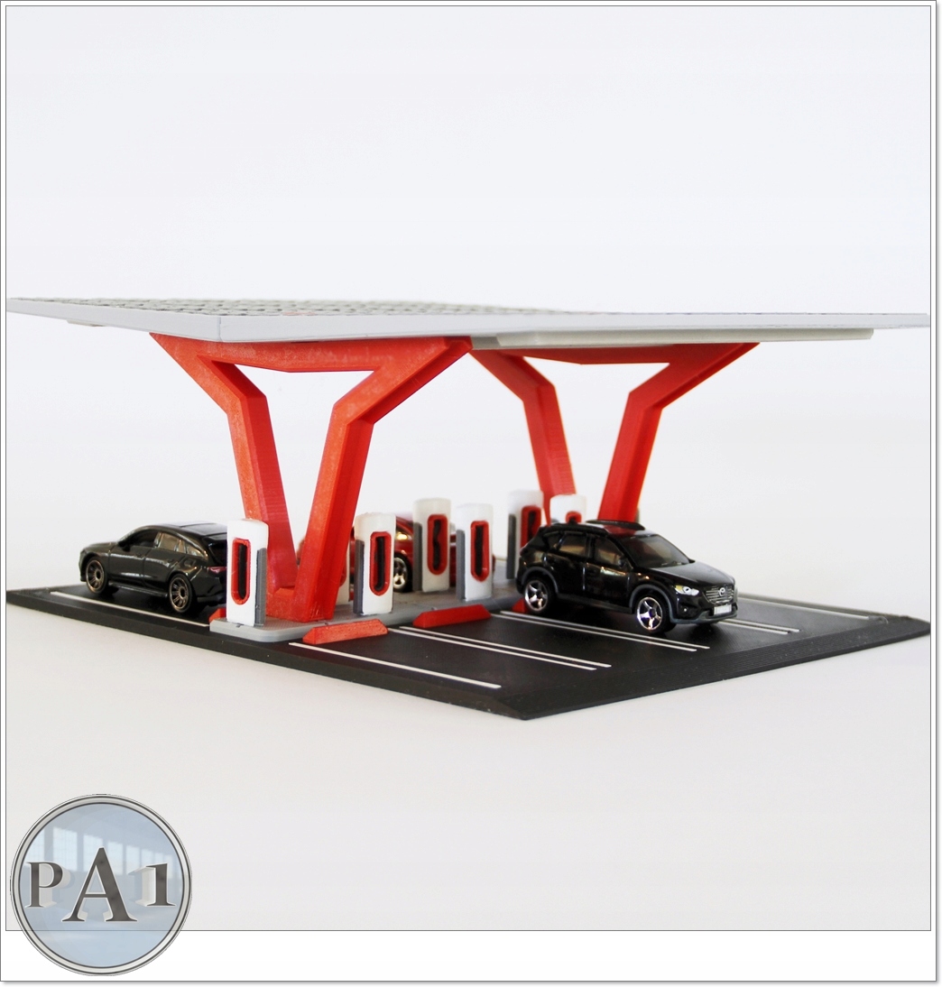 Diorama Model Hot Wheels nabíjecí stanice Tesla Ev Kit