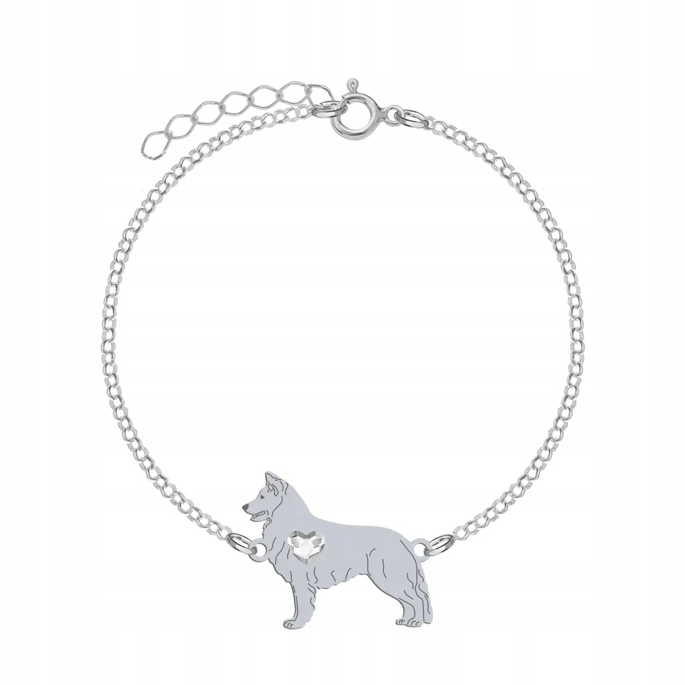 Stříbrný náramek s bílým švýcarským ovčákem 925 Dárek Gravírování Bonus