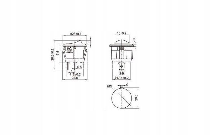 PRZEŁĄCZNIK KLAWISZOWY OKRĄGŁY CZARNY ON-OFF-ON Kod producenta 49-425