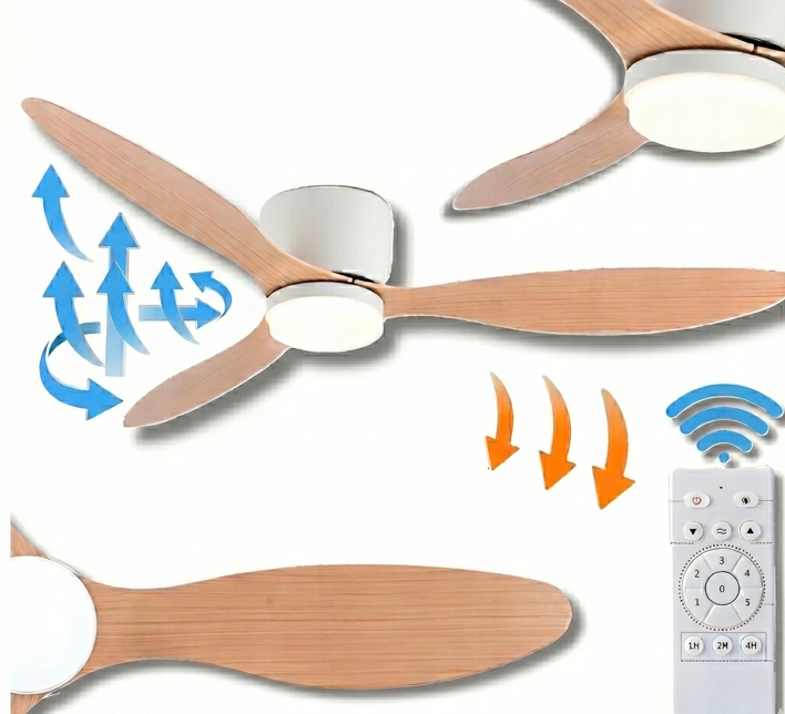 Stropný Ventilátor S Led Osvetlením 105 CM 6 Rýchlostí Diaľkový Ovládač Biely