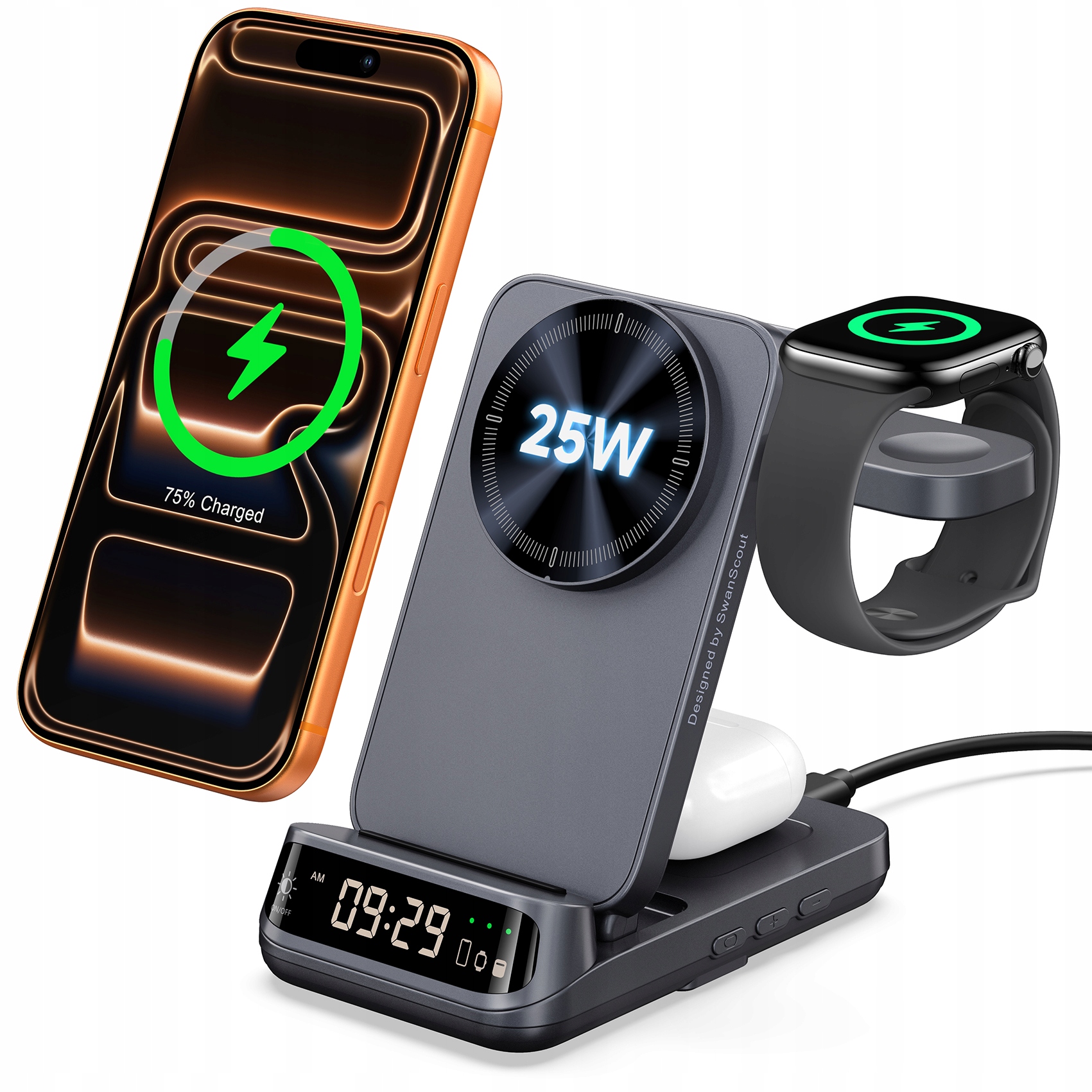 Szybka Ładowarka Bezprzewodowa 25W 3w1 MagSafe do iPhone Apple Watch AirPods