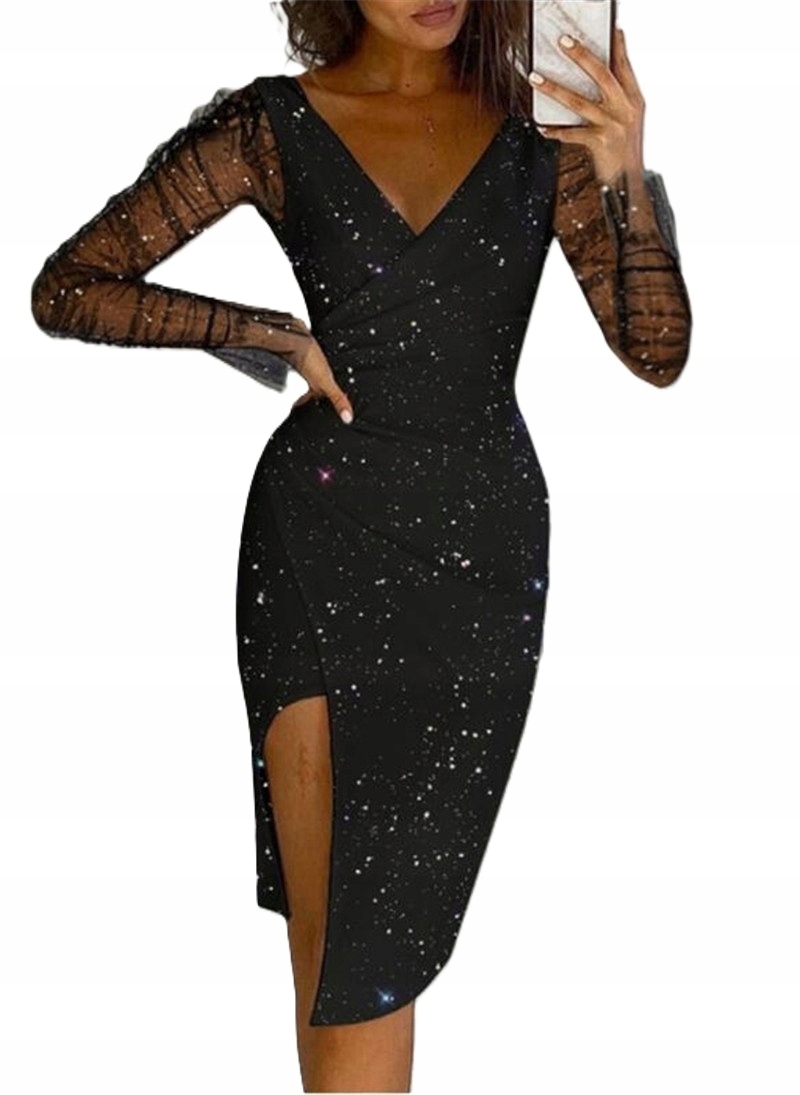 Sukienka połyskująca z rozcięciem wieczorowa