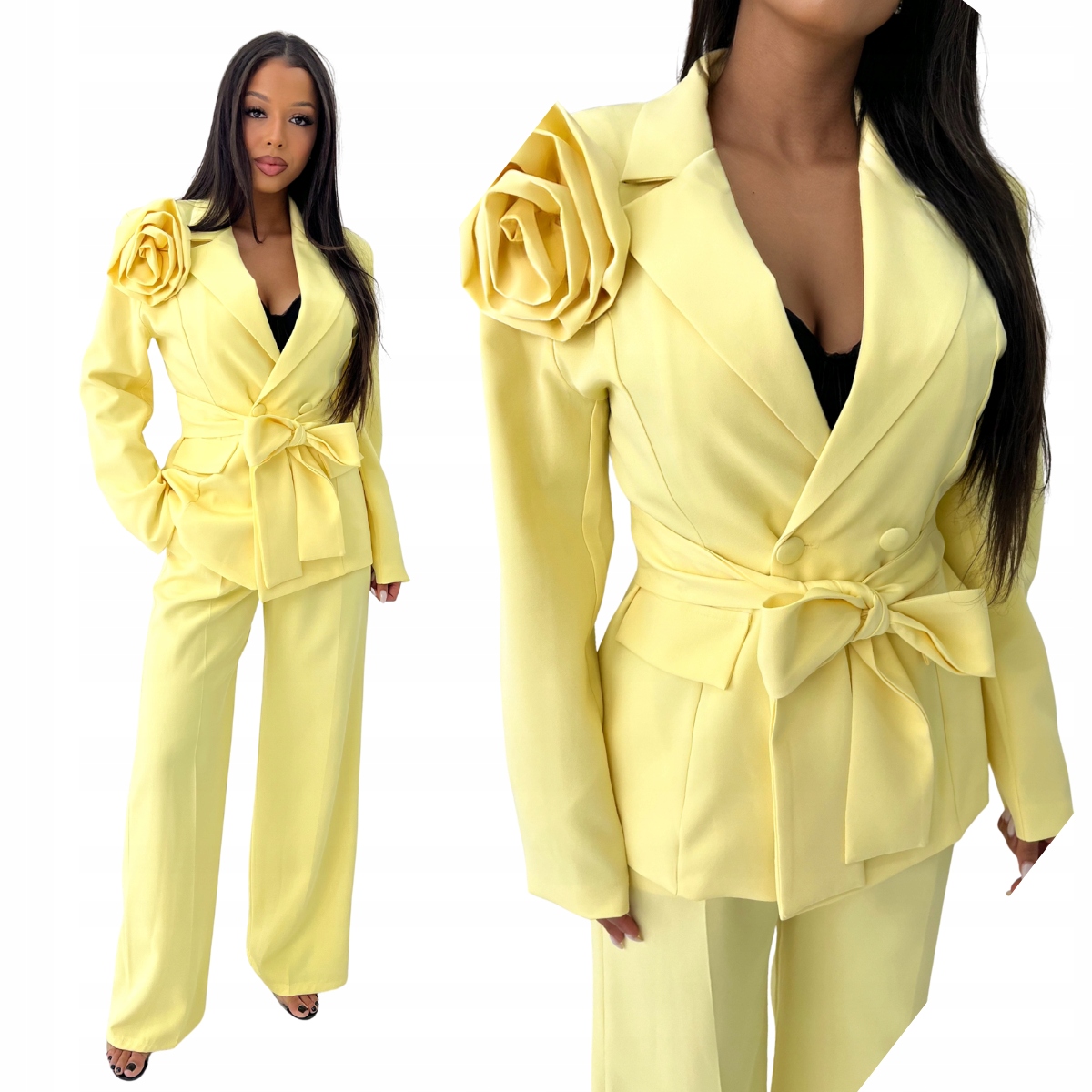 Komplet garniturowy z broszka i paskiem żółty Paloma chrzciny komunie