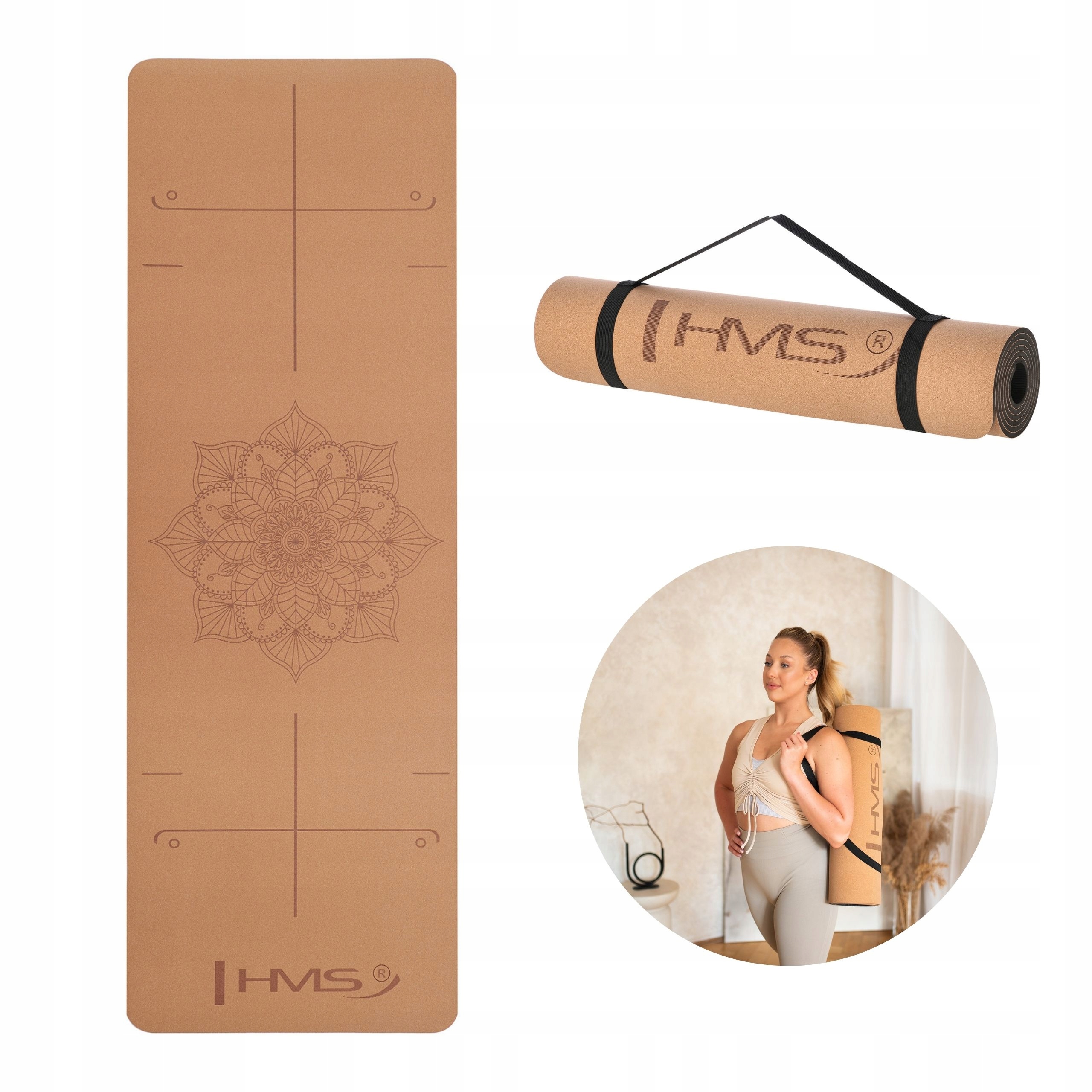 Bezpečná prostiskluzová podložka Tpe na fitness, jógu a pilates Hms korková