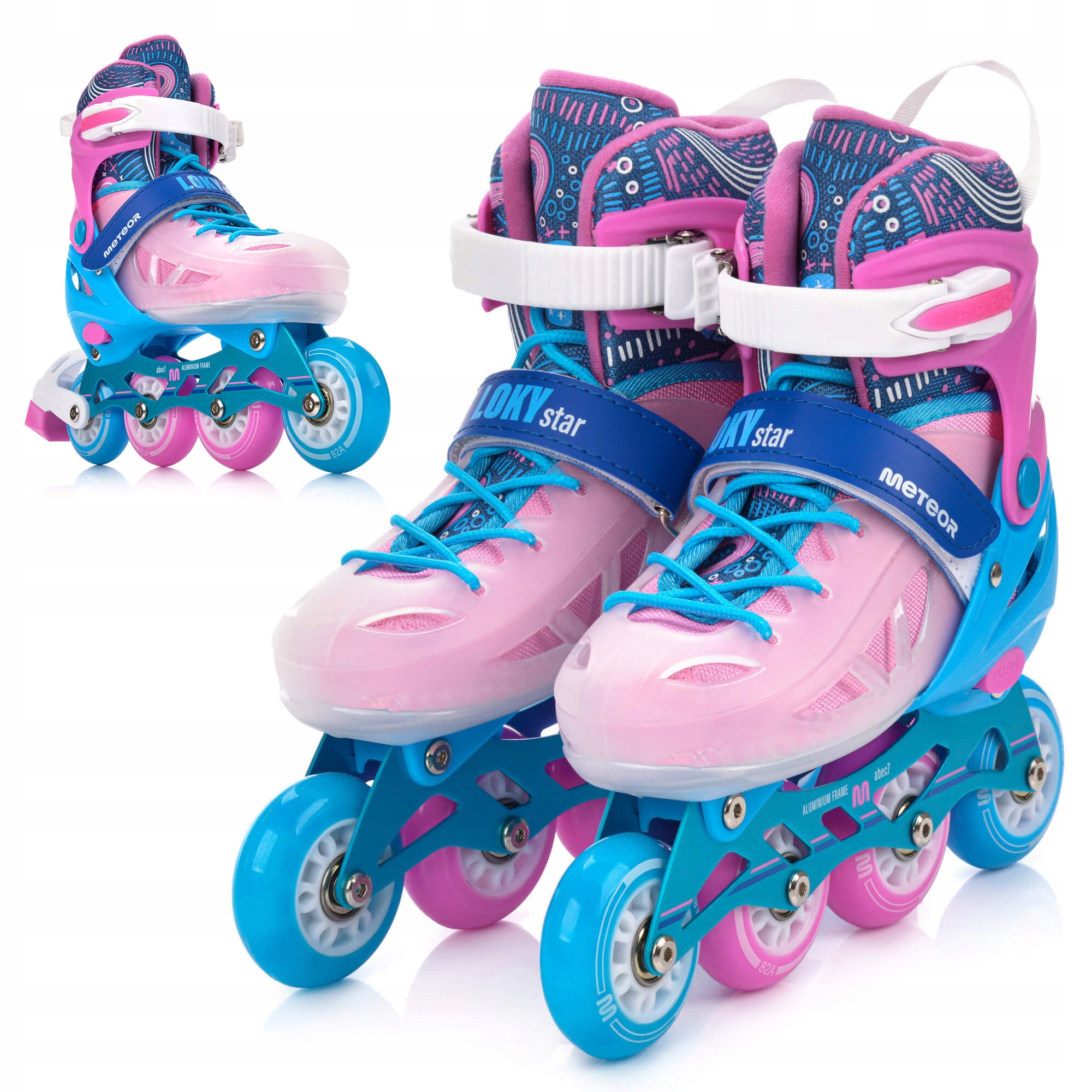 Kolečkové Brusle s nastavitelnými Led kolečky pro volný čas pro děti Meteor, velikost S 30-33
