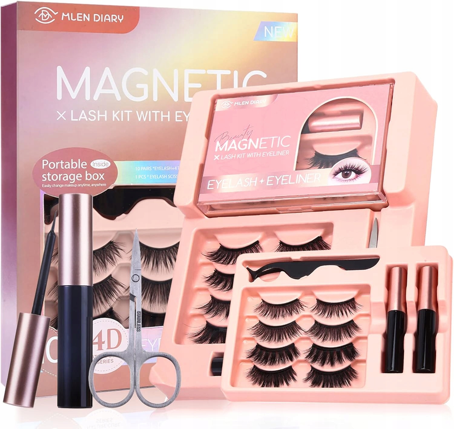 Mlen Diary Magnetyczne Rzęsy z Eyelinerem i Aplikatorem Zestaw 10 Par
