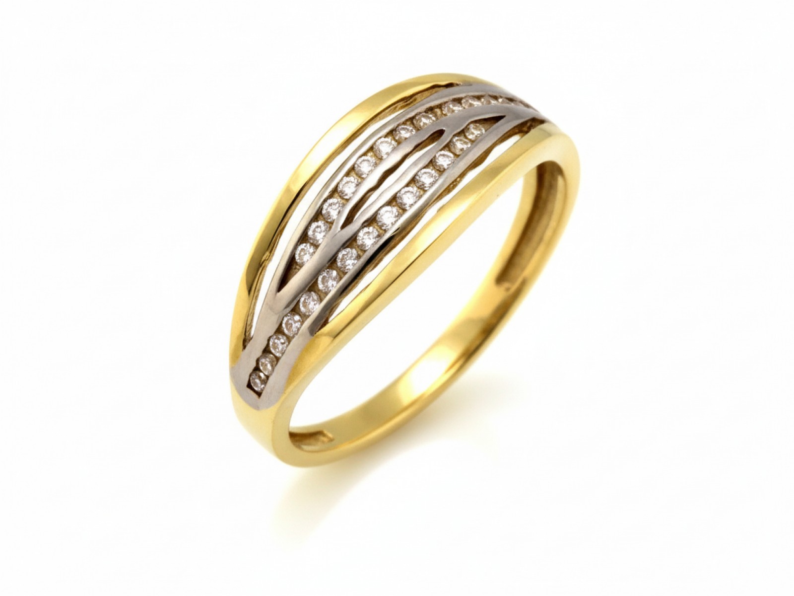 Zlatý prstýnek 585 s bílými zirkony 1,95g Dvoubarevný, prolamovaný r22