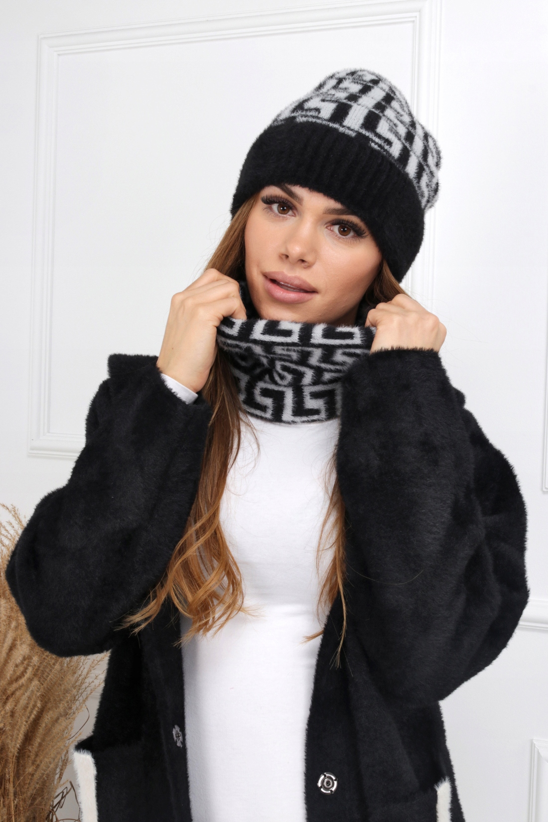 KOMPLET CZAPKA KOMIN DAMSKI KOBIECY ZIMOWY ALPAKA PRODUKT POLSKI 2197 Model 2197