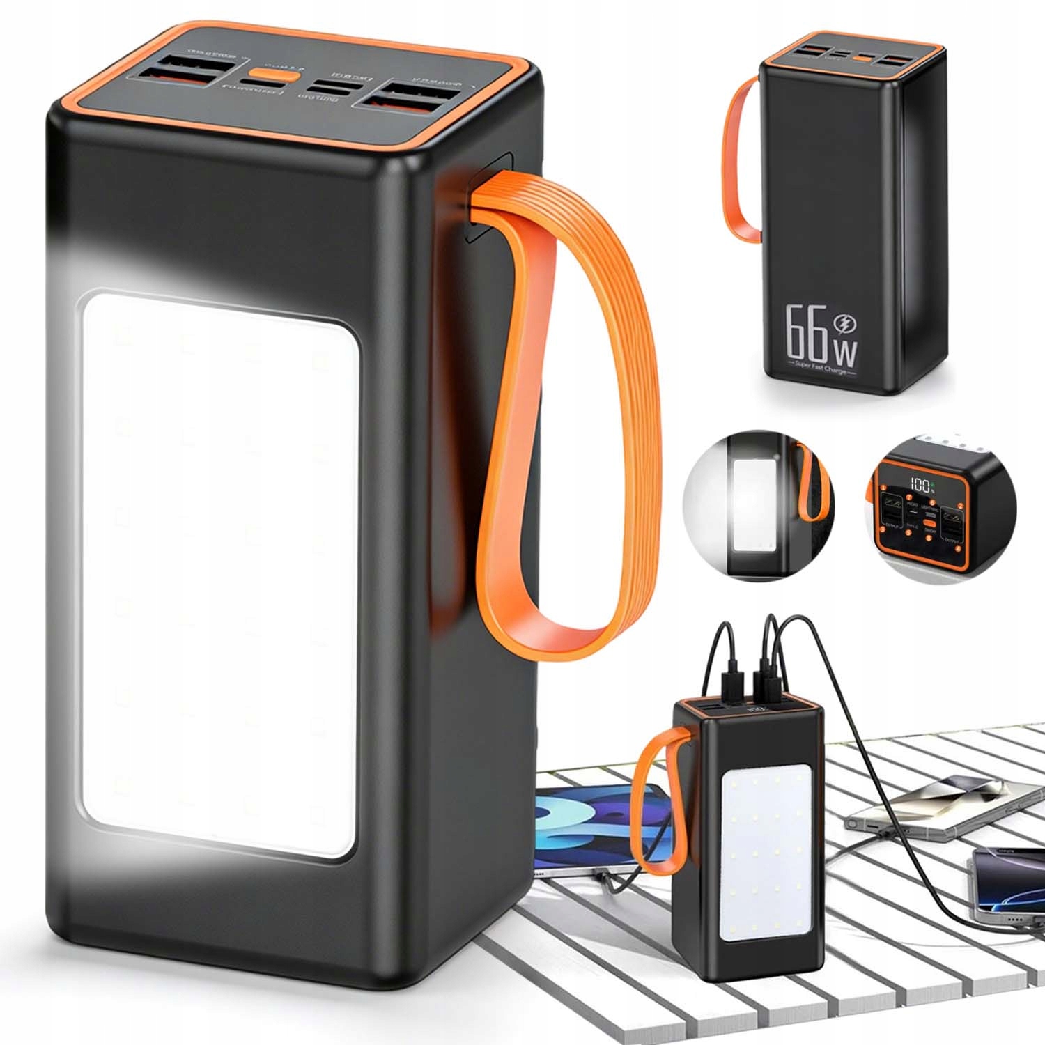 Powerbanka 50000MAH 66W Přenosná 5 Zařízení S LCD Led Svítilna Usb-c Usb-a