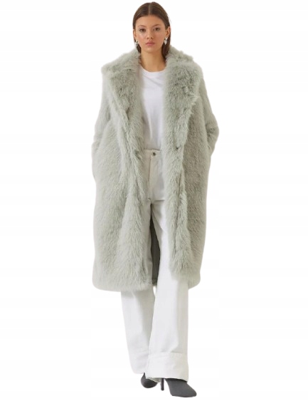 Madame CIX Šedý Dlouhý Kožešinový Kabát S Kapsami L Opa
