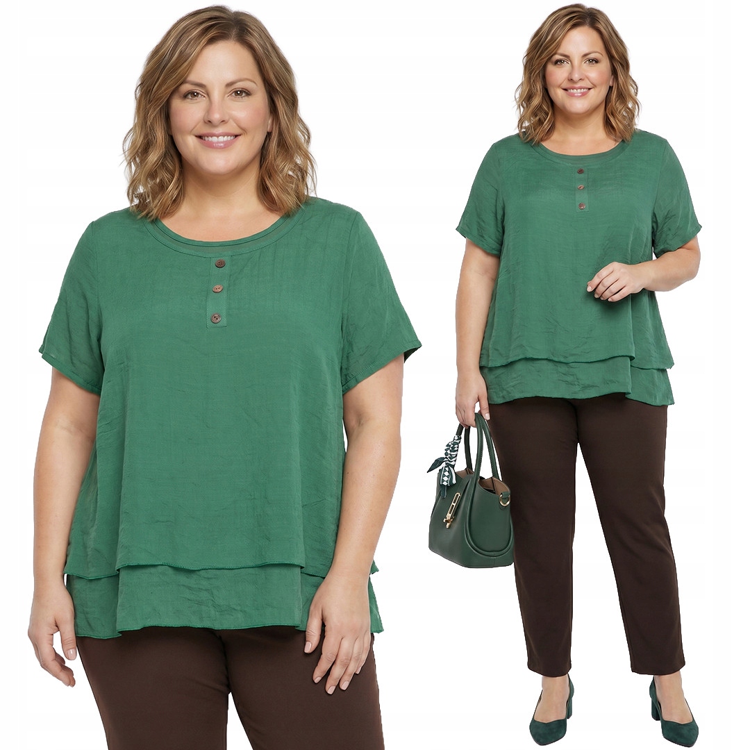 Zelená hladká halenka s knoflíky plus size velikost 52