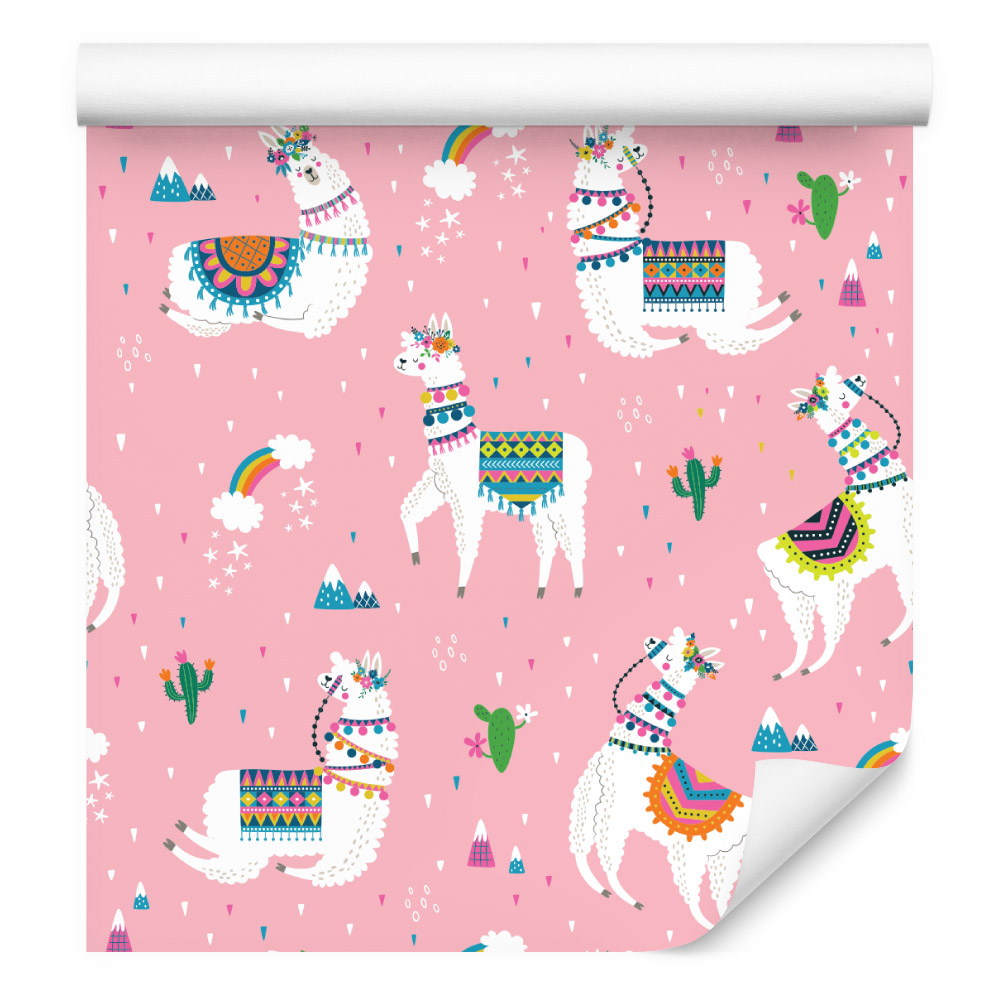 Tapeta lama, hory, květiny, duha, dětský pokoj