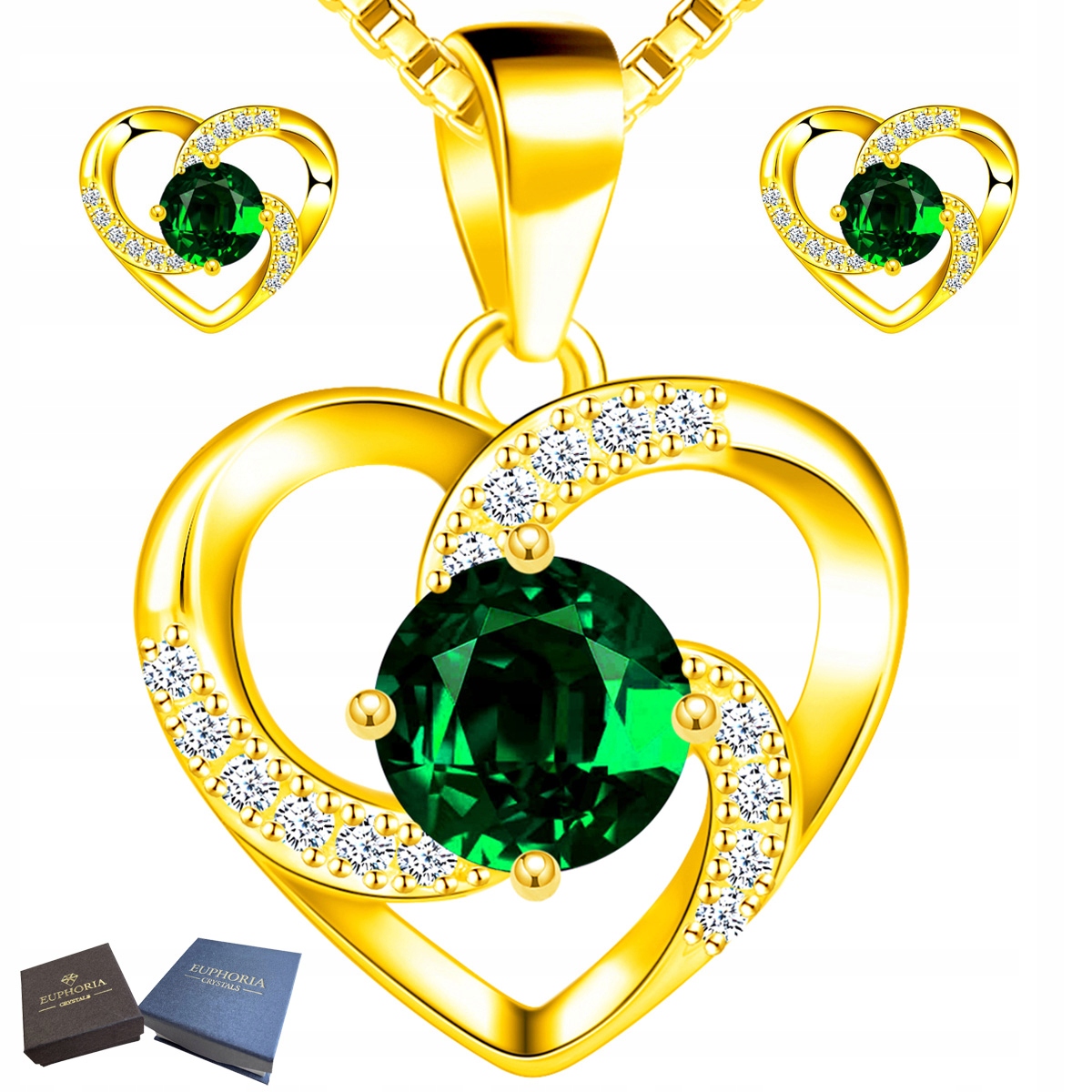 Sada zlatých šperků s přívěskem Srdce Stříbro 925 s dámskými zirkony