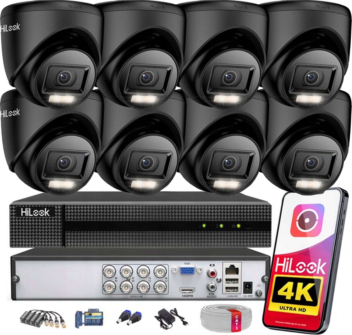 Venkovní monitorování 8 kamer 8MPx Ultra Hd HiLook Hikvision Ahd Tvi CVI