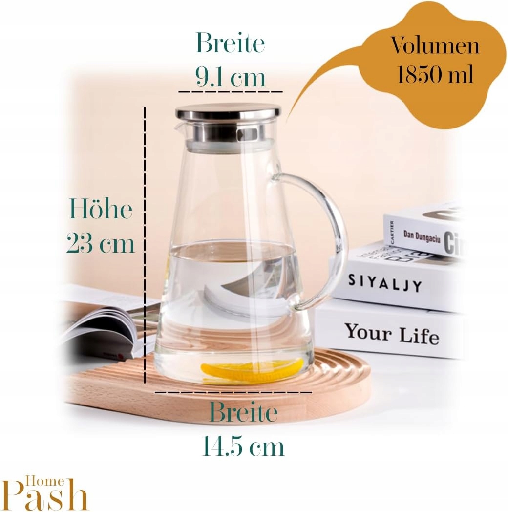 Pash Home Elegancka karafka na wodę 1,85 litra z borokrzemianu z filtrem Rodzaj karafka