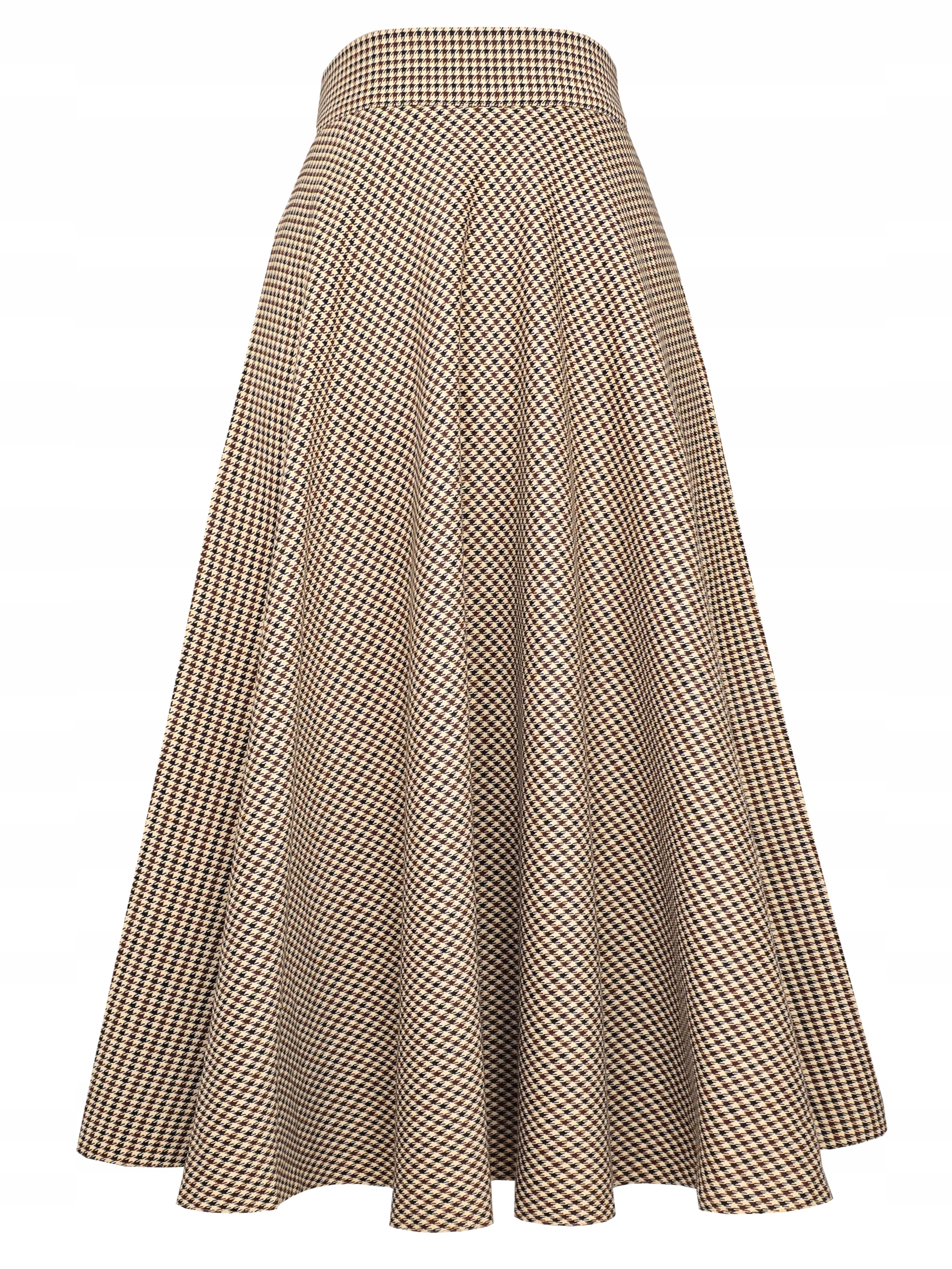 XL 83 cm P2 pepitka sukně s půlkruhovými kapsami béžovohnědá dlouhá podzimní