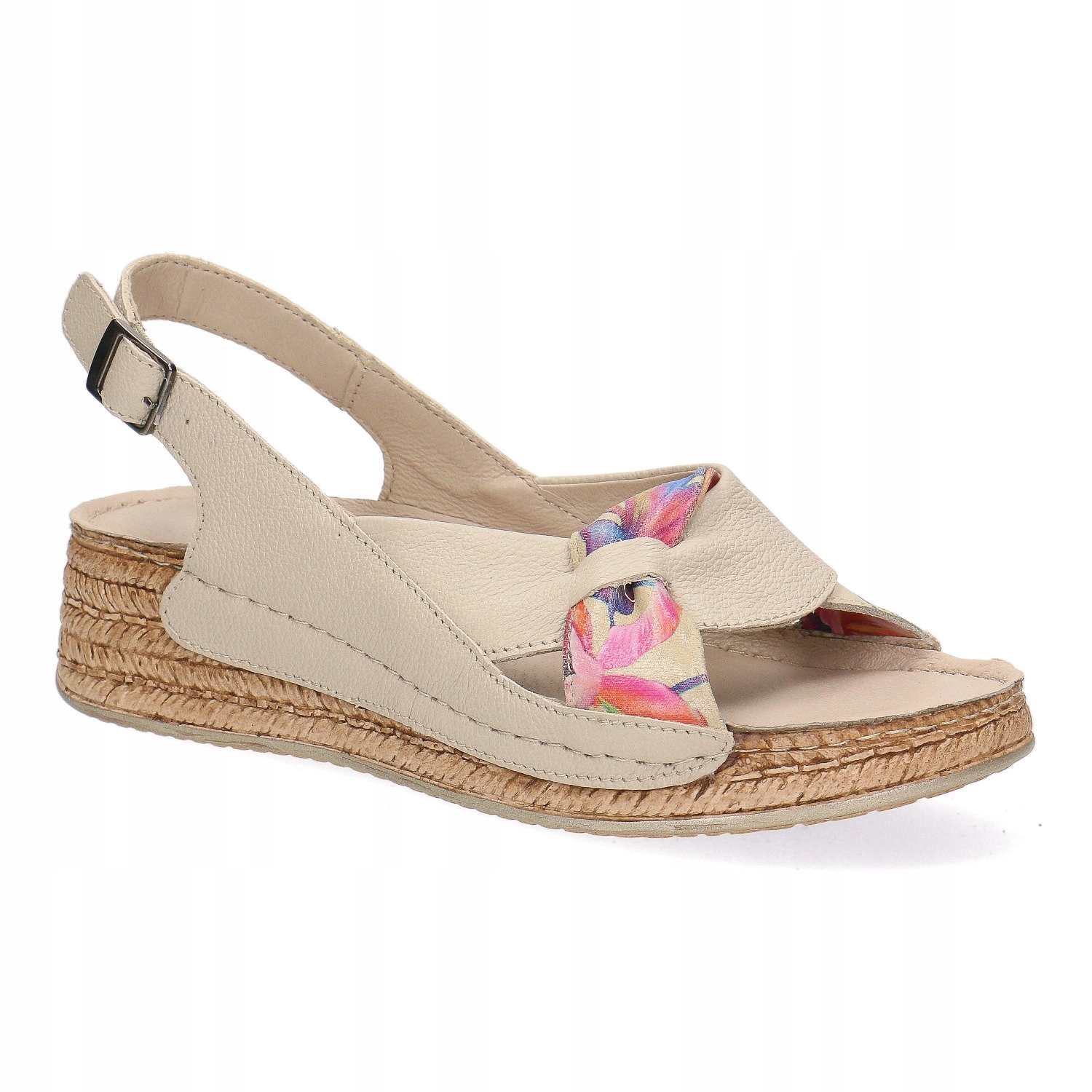 Dámské kožené sandály s květinami Pollonus, béžové, velikost 5-1641-007 38