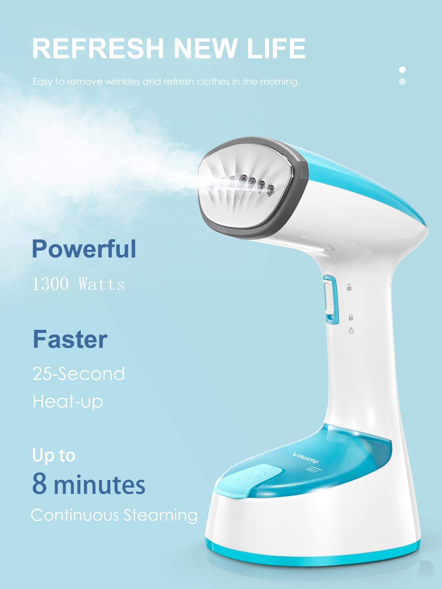 VINATO Parownica 1300W Podróżny Steamer Szybkie Nagrzewanie 25s — miniatura 3