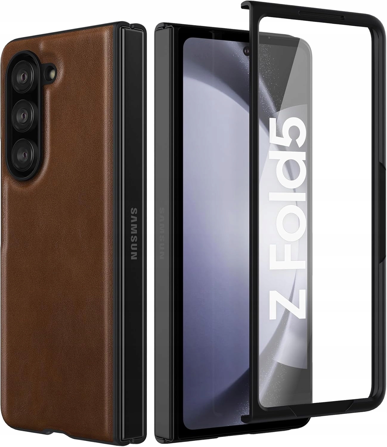 Cresee etui skórzane ramka 360 do Samsung Galaxy Z Fold 5 pancerne brązowe