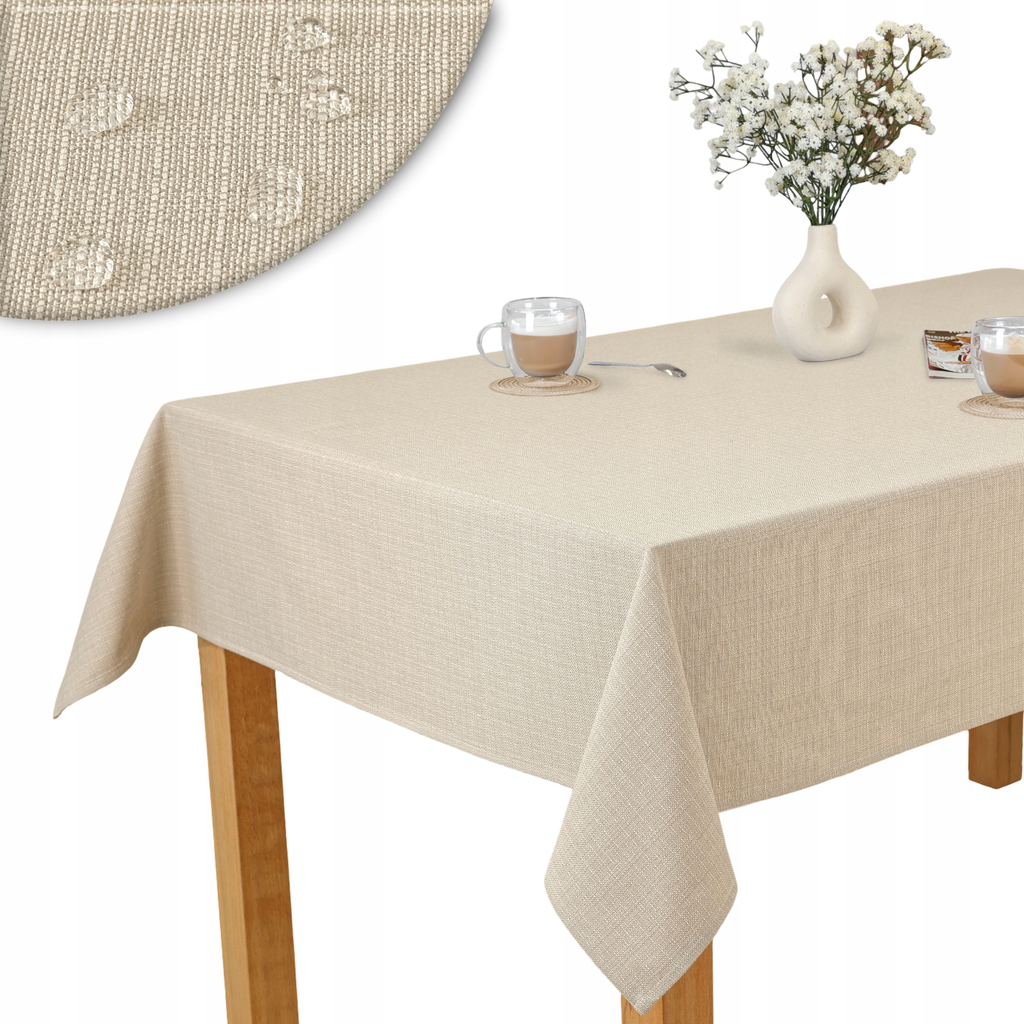 Obrus Plamoodporny Cappuccino 140x100 Bawełniano Poliestrowy Obszycie 1 cm