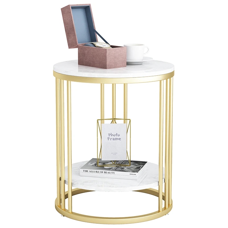 Konferenčný Stolík Biely Mramor Glamour Do Obývačky Zlatý Okrúhly Glamour Loft