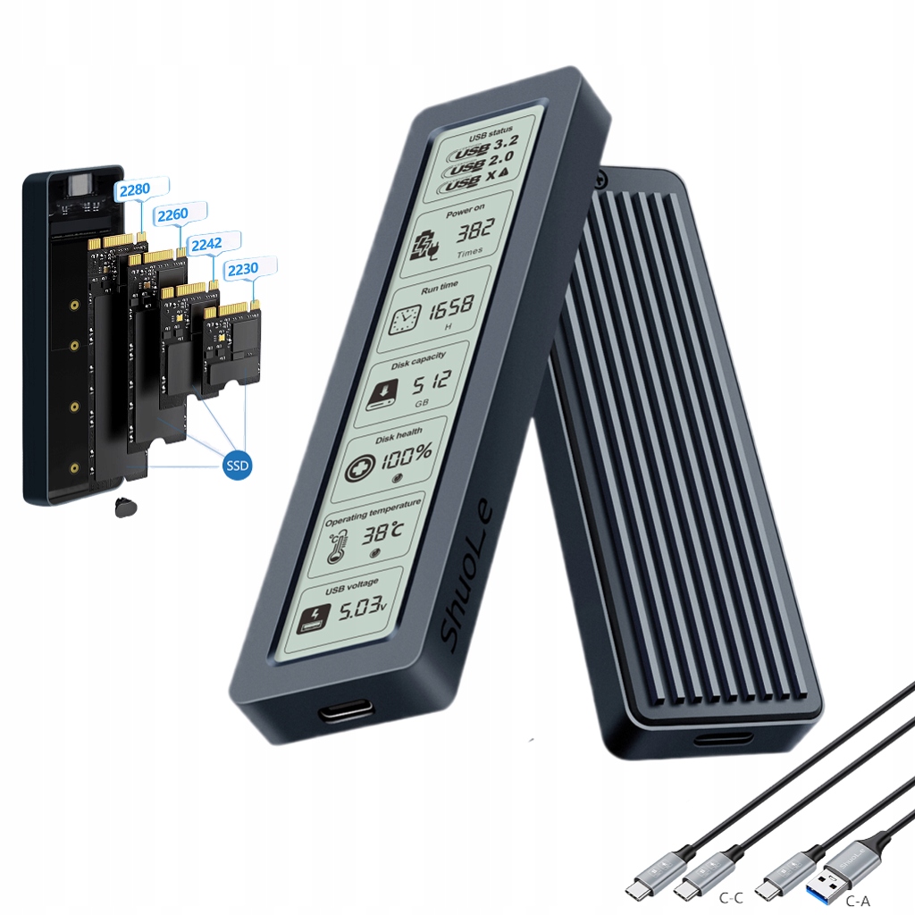 Krabice pro NVMe a Sata M.2 Ssd, Usb-c Gen2, hliníkové chlazení a Led displej