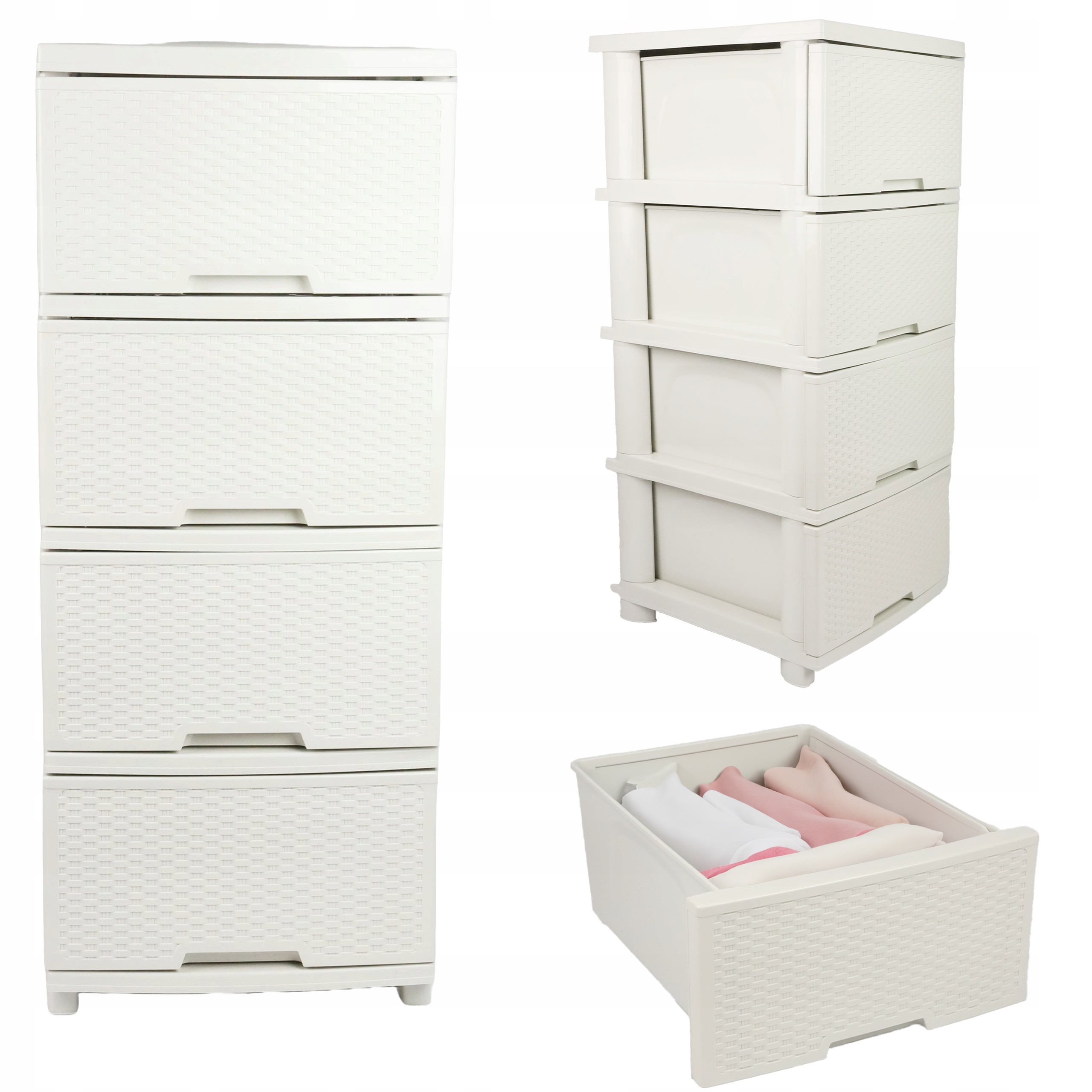 KOMODA Z SZUFLADAMI PLASTIKOWA ECRU WOLNOSTOJĄCA REGAŁ ORGANIZER