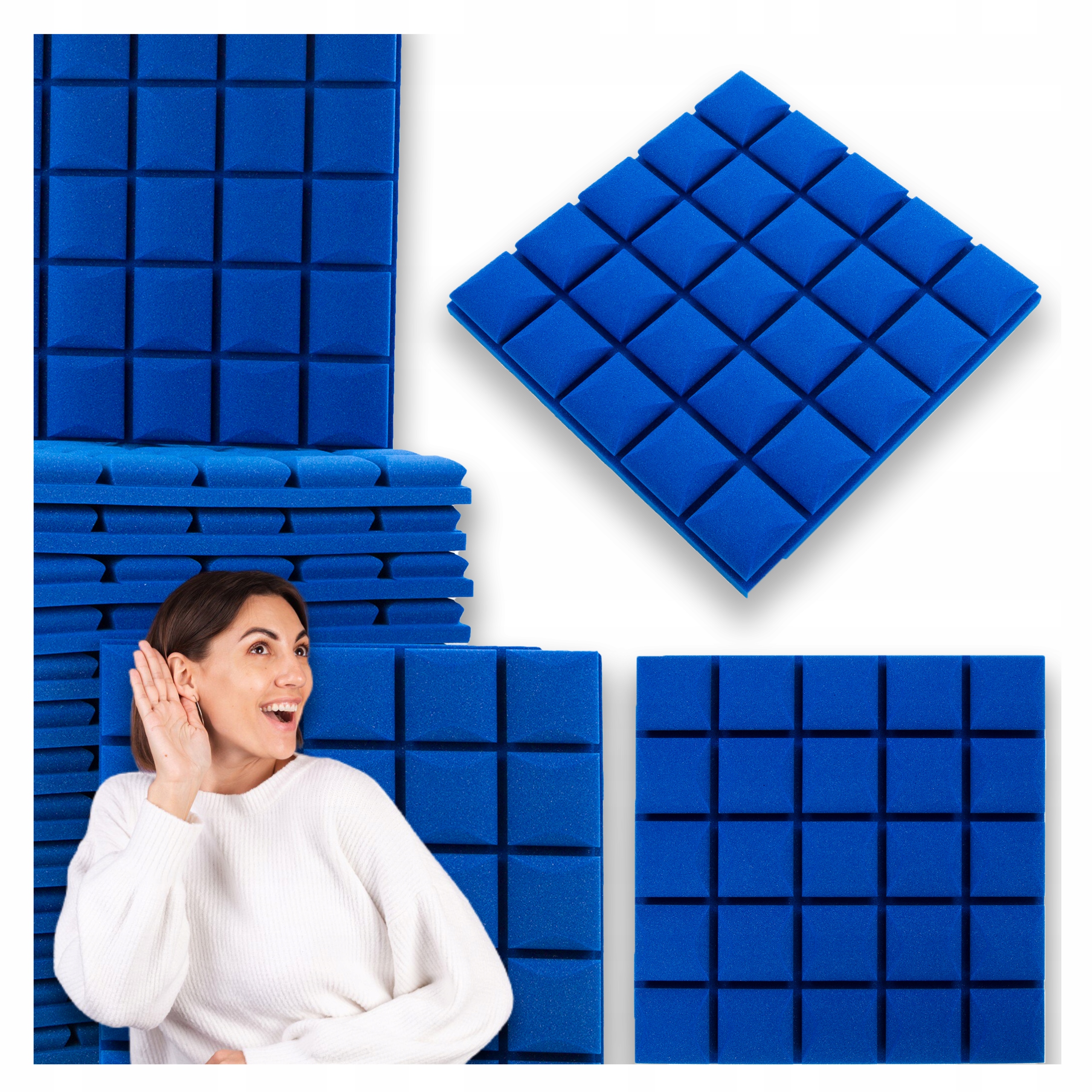 Akustický panel zvukotesná pena s konvexnou kockou, modrý, 16 kusov, 4 m2