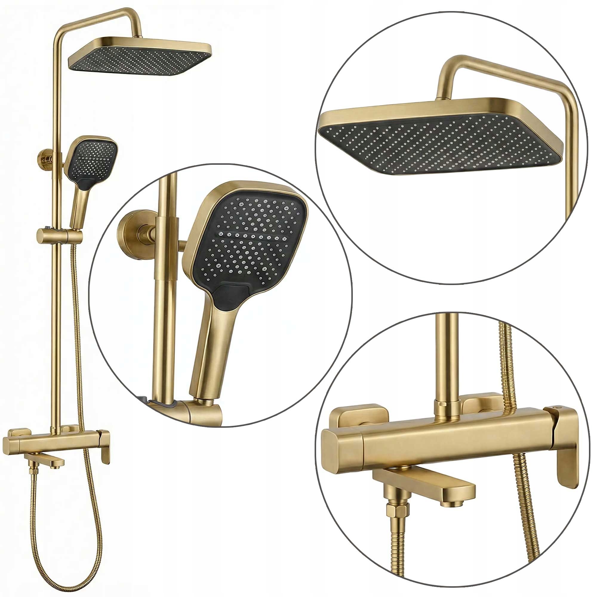 Nástenný sprchovací set s dažďovou sprchou Arlo Brush Gold Pohyblivý výtok