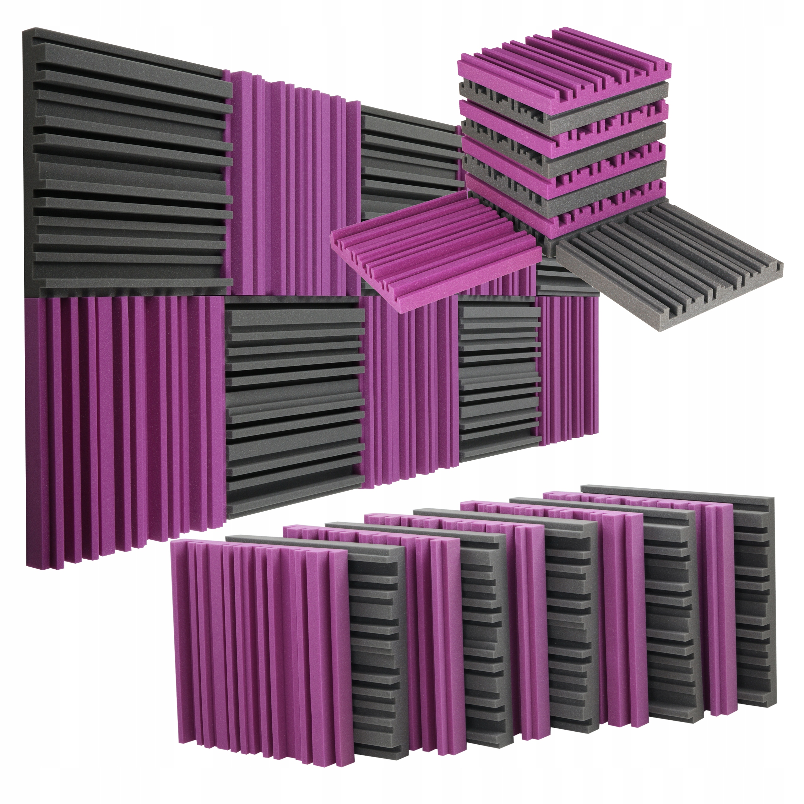 Akustický panel s pásikmi ekvalizéra, sivý a fialový, 3 m2, rohože do kinovej sály