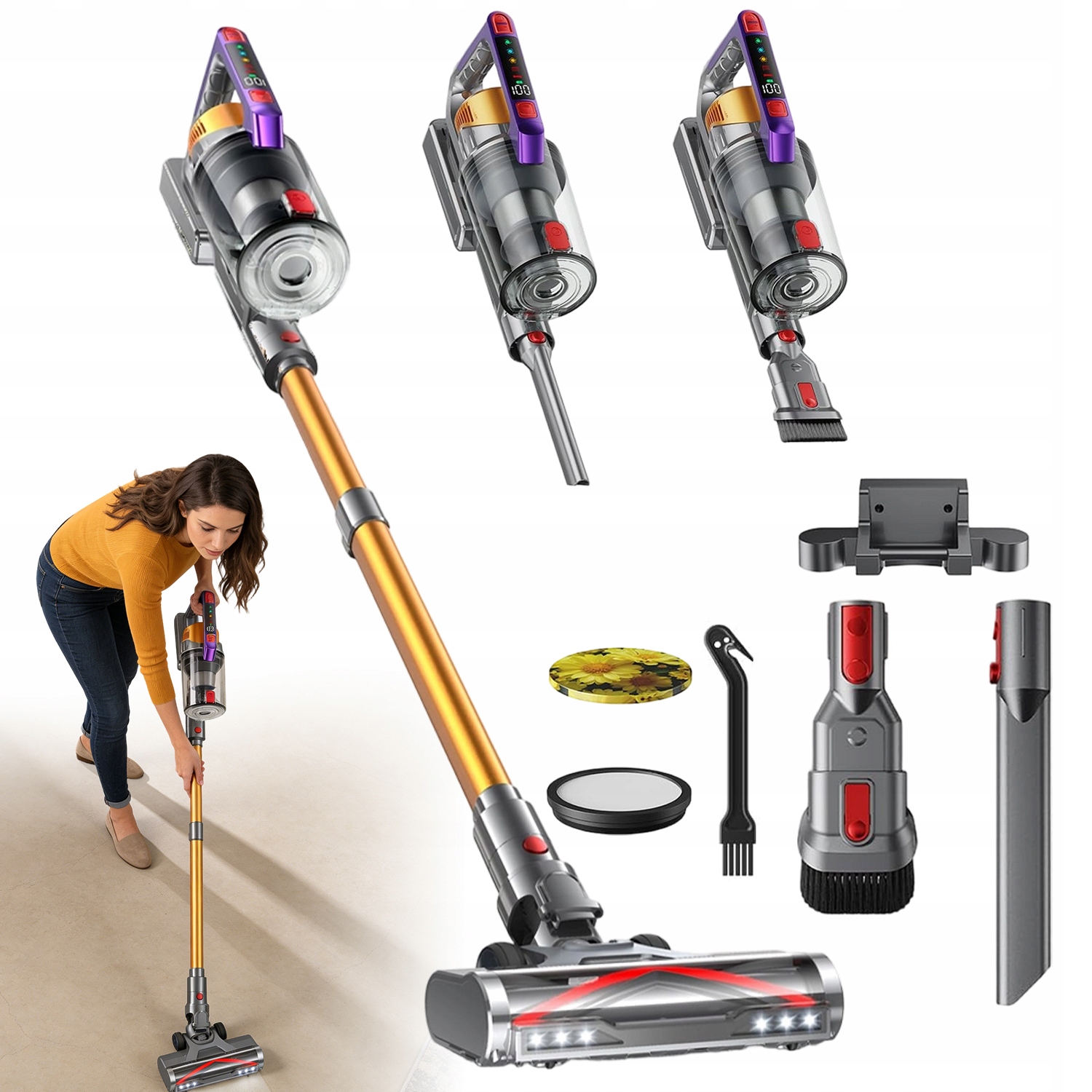 Odkurzacz Pionowy Bezprzewodowy 550W 50KPA 7-STOPNIOWY Filtr 70 Min