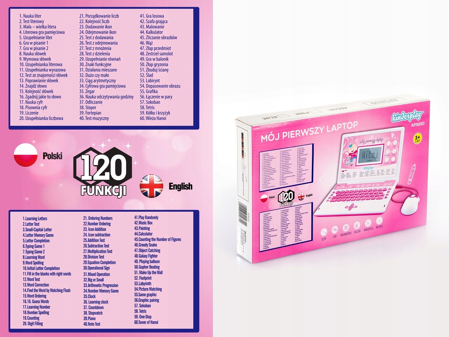 LAPTOP DLA DZIECI EDUKACYJNY DO NAUKI 120 FUNKCJI Bohater brak