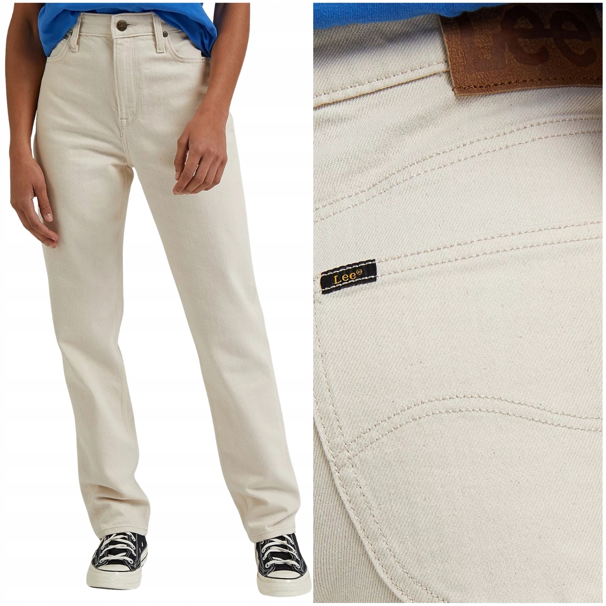 Lee Carol Ecru jednoduché bílé dámské džínové kalhoty Mom Jeans 7/8 W28 L33