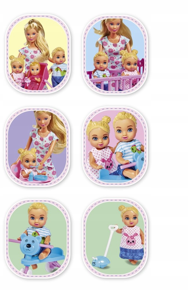 SIMBA RODZINA LALKA STEFFI EVI ZESTAW BOBAS WÓZEK Kolor dominujący odcienie różu