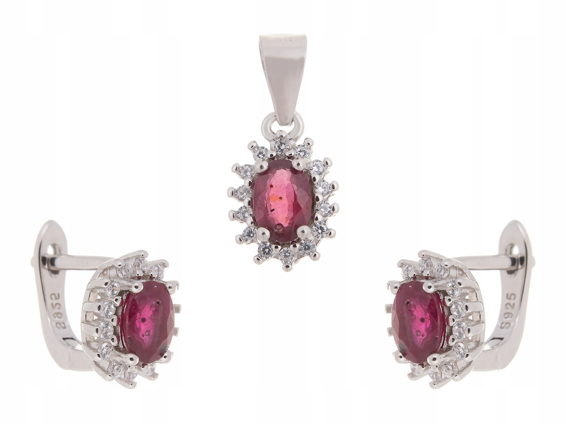 Stříbrná Sada S Rhodiem A Rubín Přírodní Dárek