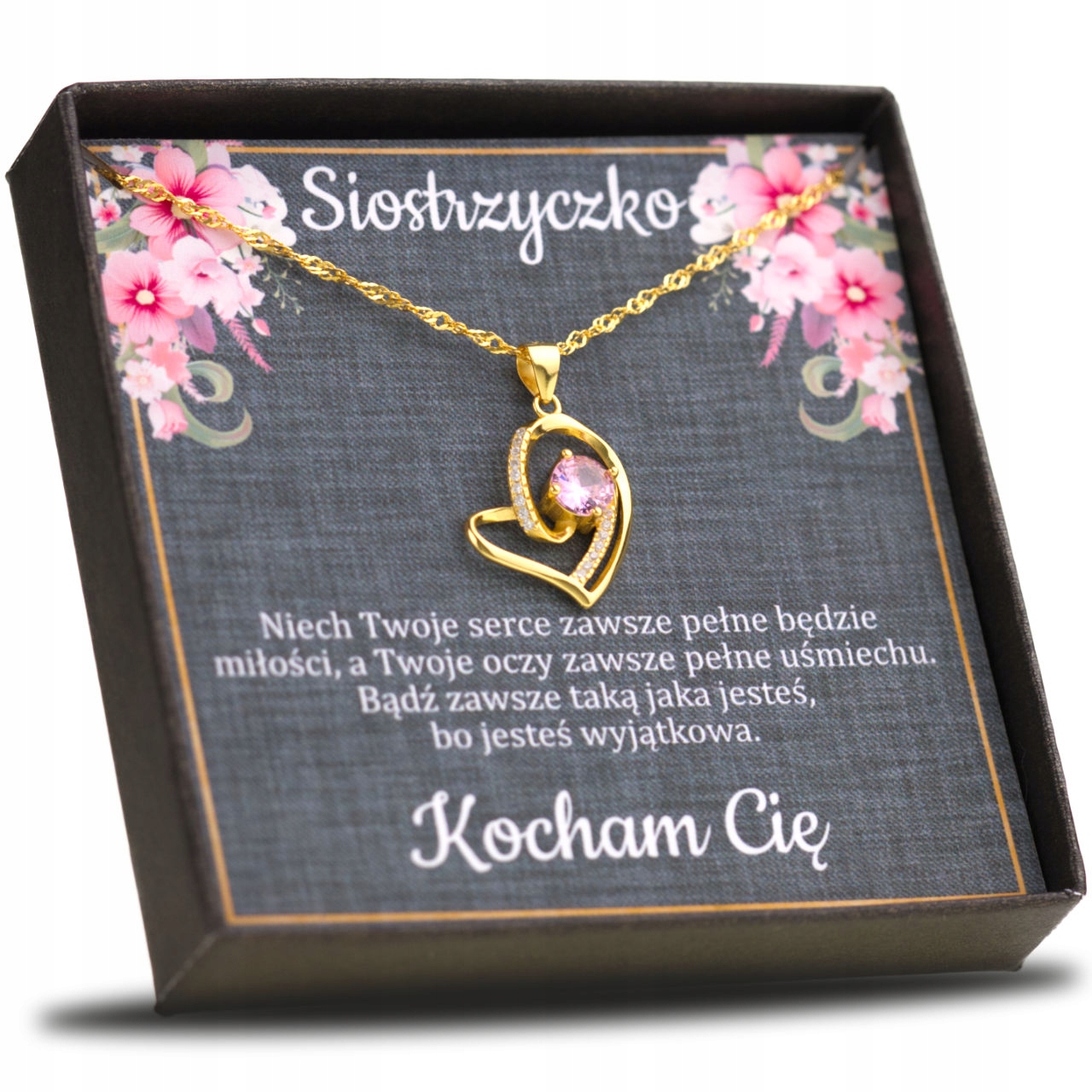 Náhrdelník Stříbrný Pozlacený Věnování pro Sestru Opletený Růžový Zirkon