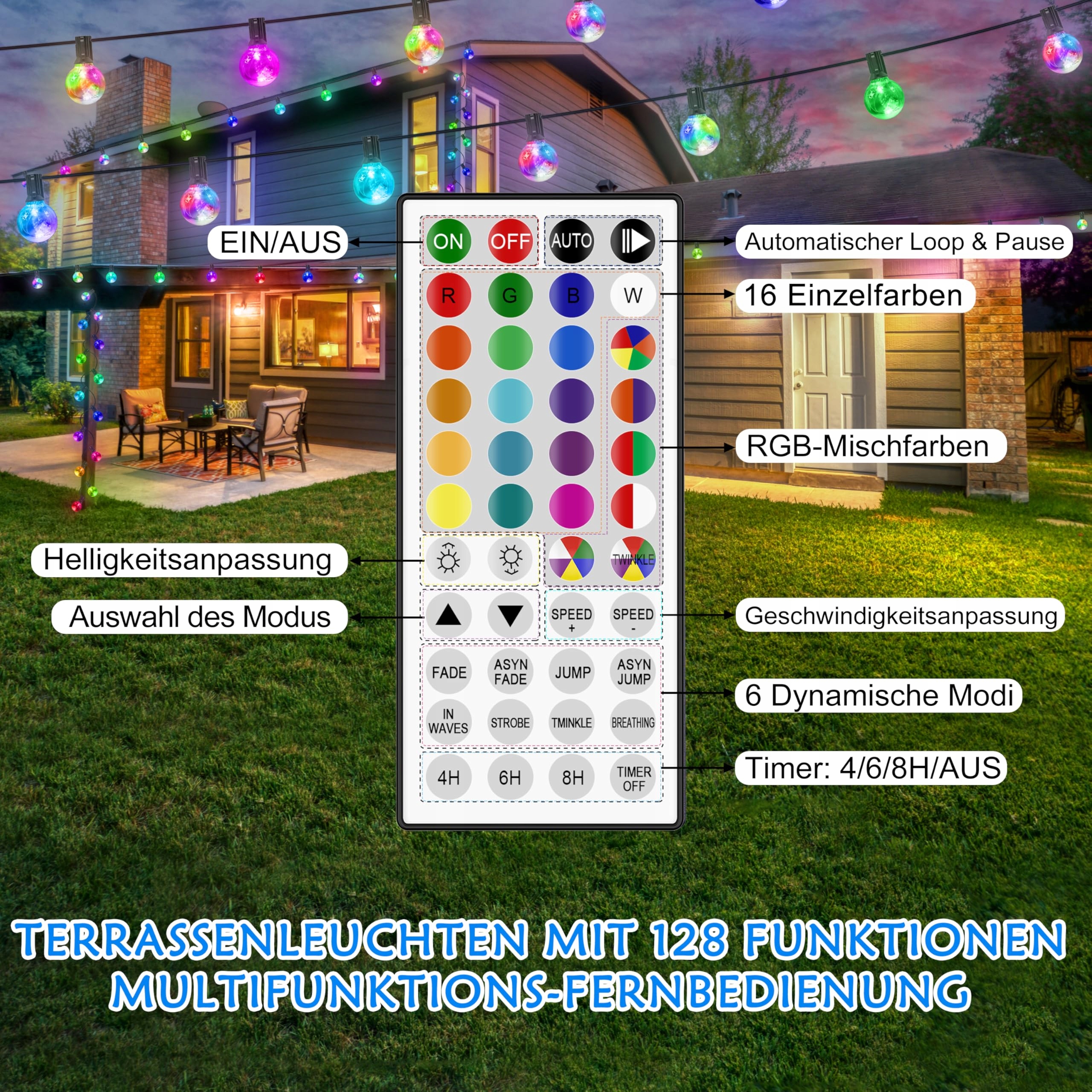 Philips Lampki LED Zewnętrzne 30 Kolorowe 9m Wodoodporne IP65 RGB Pilot — miniatura 7