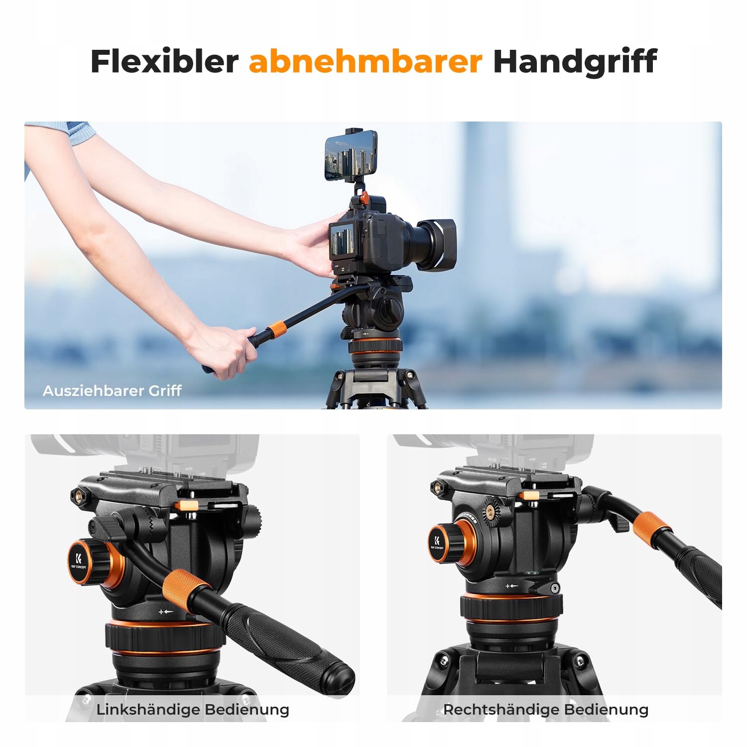 K&F CONCEPT Statyw Video 191cm 360° Głowica Fluidowa DSLR Camcorder 10kg — miniatura 6