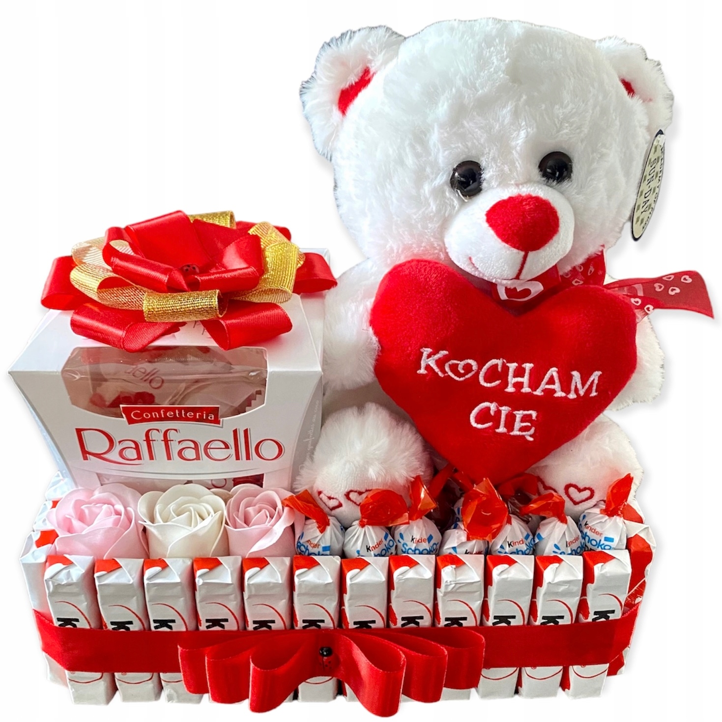 Zestaw Prezentowy na Dzień Matki mini Serce mix słodyczy Miś pluszowy