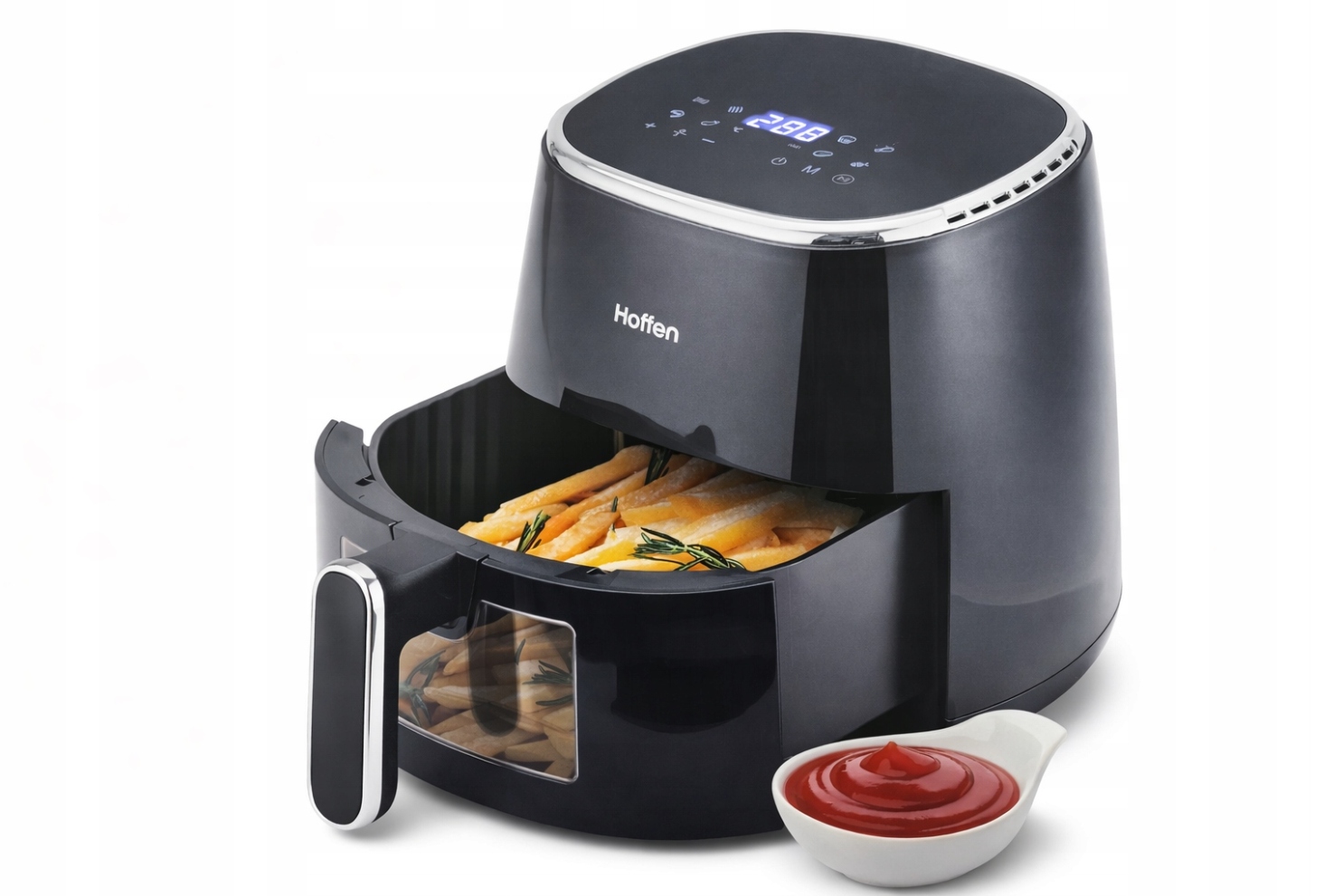 Air fryer beztuková fritéza s okénkem Hoffen 1550W 5L černá